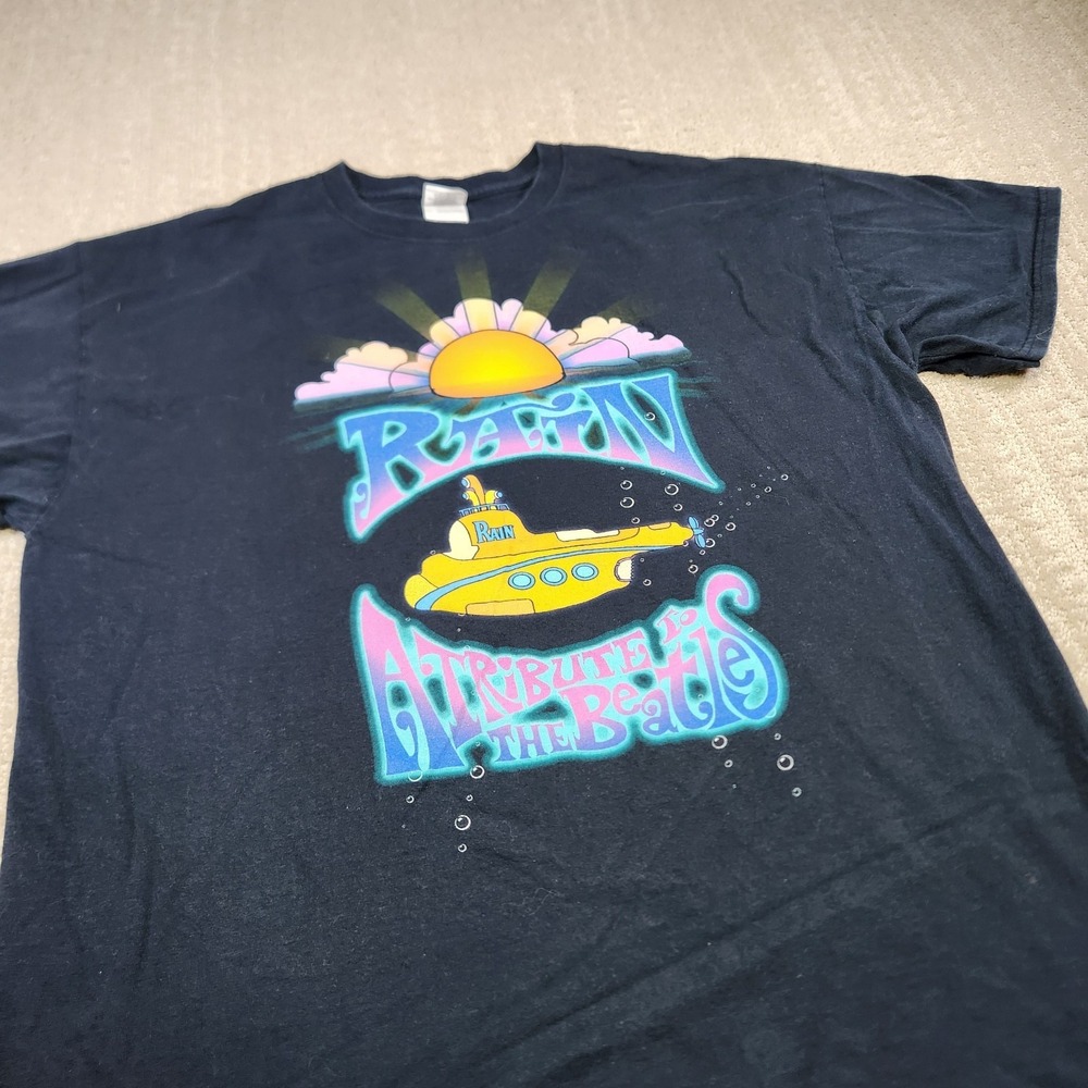 Y2K The Beatles Shirt Adult XL Rain Band Tee‎ Black Music Graphic